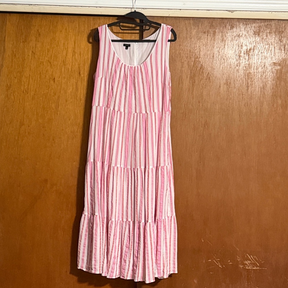 Talbots Pink and White Striped Sleeveless Maxi Dress